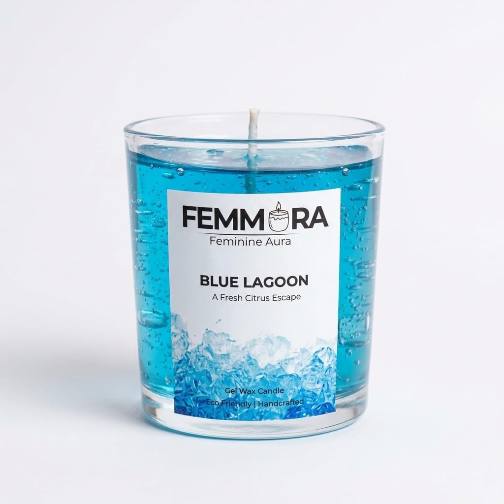 Luxury Blue Lagoon Candle 350g | Fresh Citrus Scented Gel Wax | Elegant Clear Glass Candle for Home Décor, Stress Relief & Gifting