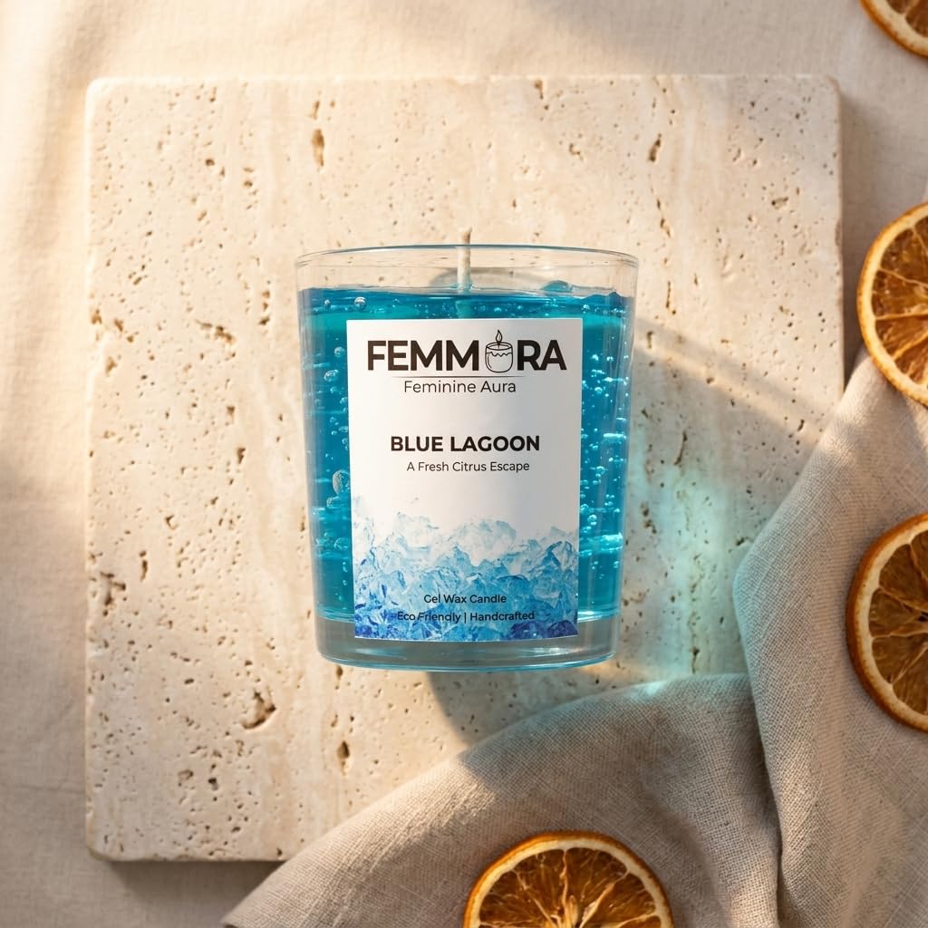 Luxury Blue Lagoon Candle 350g | Fresh Citrus Scented Gel Wax | Elegant Clear Glass Candle for Home Décor, Stress Relief & Gifting