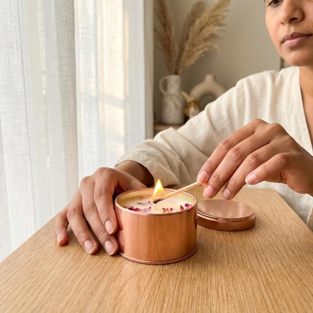 British Rose Fragrance Candle 100g | Elegant Rose Gold Tin Jar | Long Burning Aromatherapy Candle for Home Ambience, Décor & Gifts