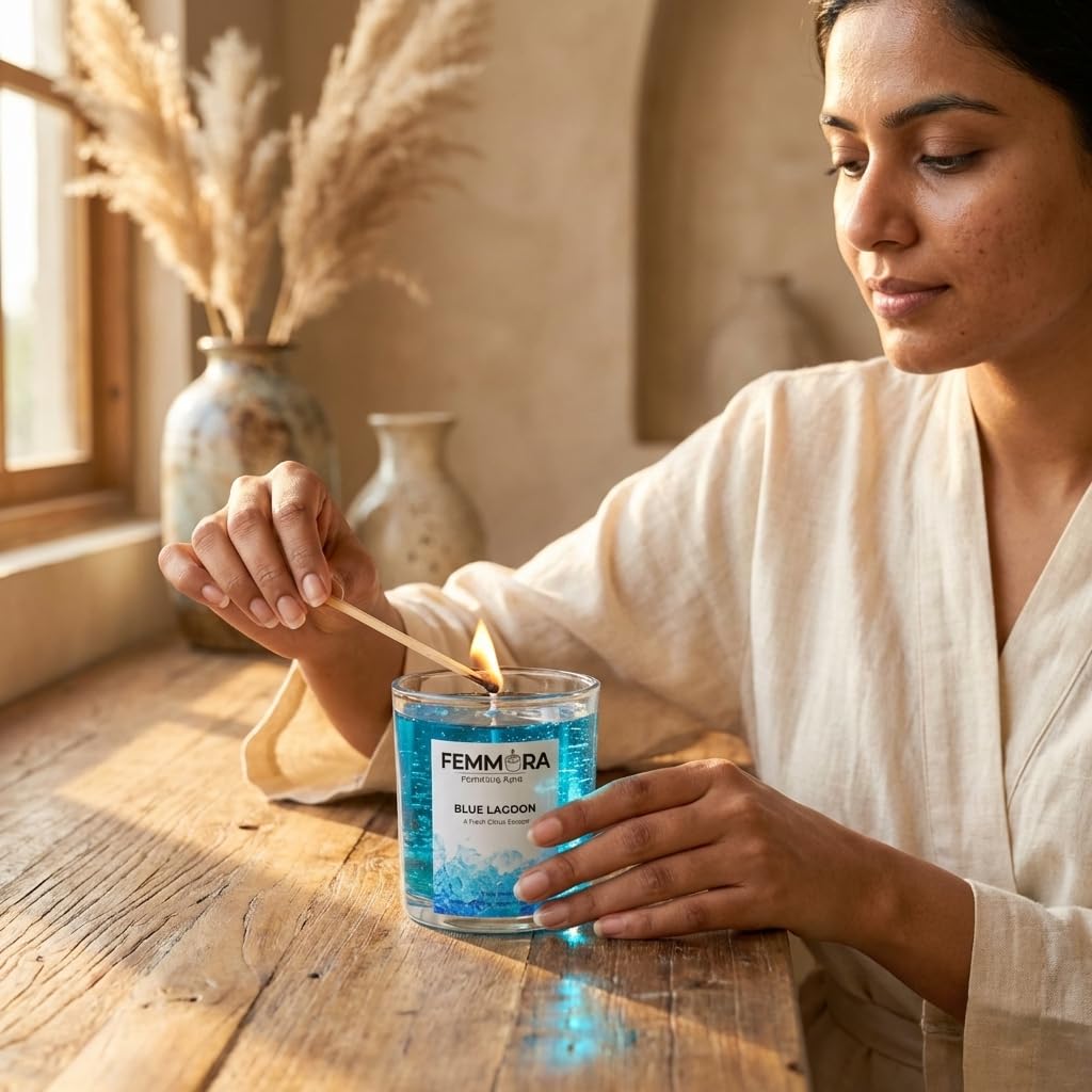Luxury Blue Lagoon Candle 350g | Fresh Citrus Scented Gel Wax | Elegant Clear Glass Candle for Home Décor, Stress Relief & Gifting