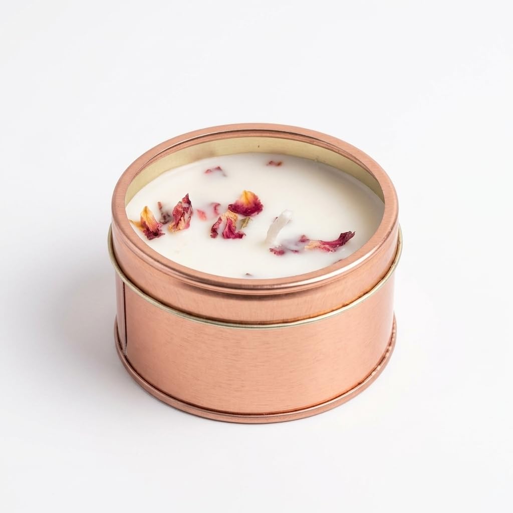British Rose Fragrance Candle 100g | Elegant Rose Gold Tin Jar | Long Burning Aromatherapy Candle for Home Ambience, Décor & Gifts