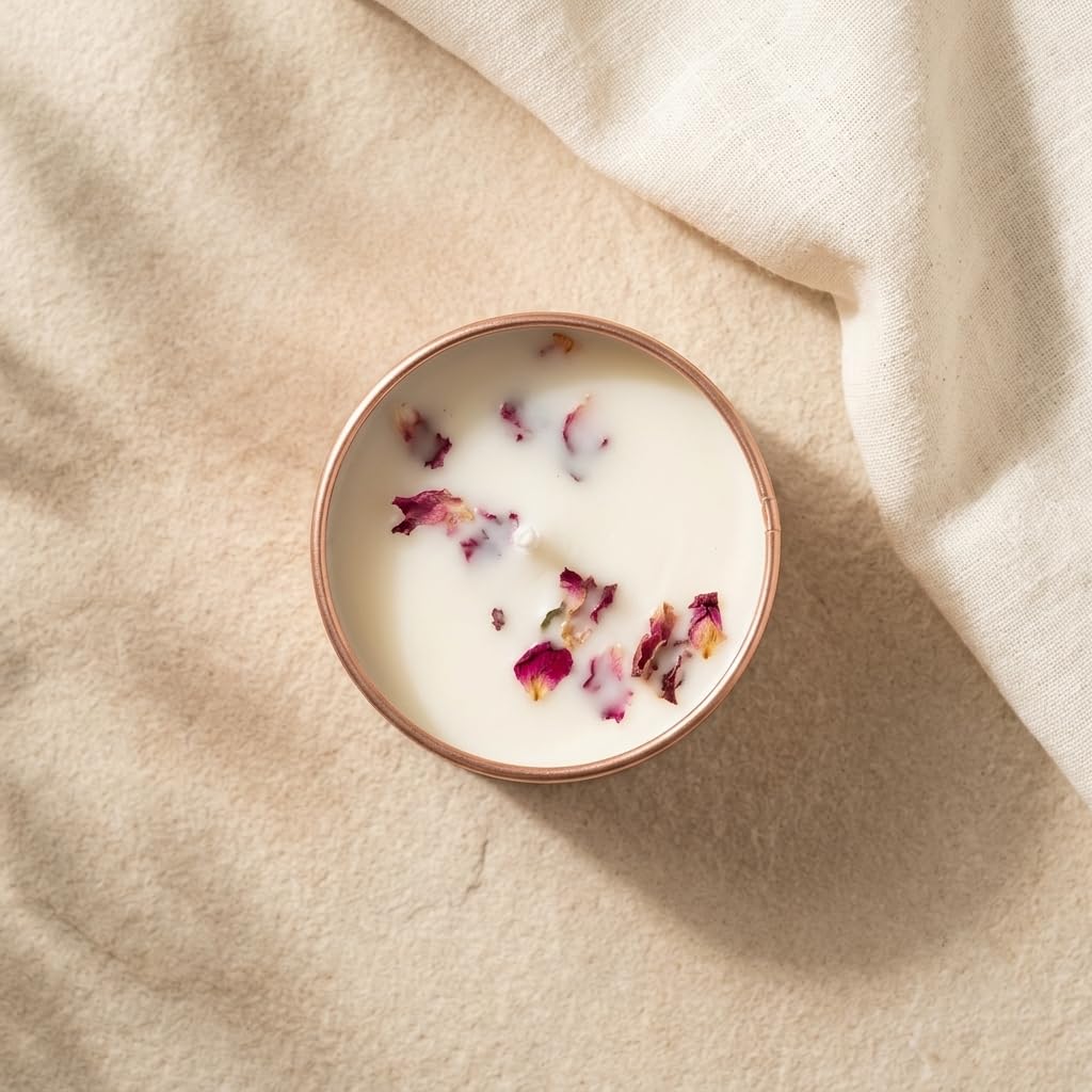 British Rose Fragrance Candle 100g | Elegant Rose Gold Tin Jar | Long Burning Aromatherapy Candle for Home Ambience, Décor & Gifts